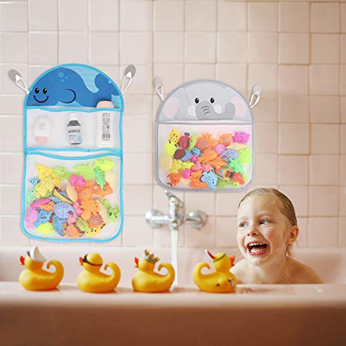 Youngever 2 Pack Bath Toy Organizer, Net for Bathtub Toys, Bathroom Storage, Elephant and Whale Design