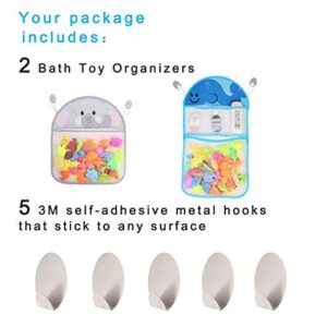 Youngever 2 Pack Bath Toy Organizer, Net for Bathtub Toys, Bathroom Storage, Elephant and Whale Design