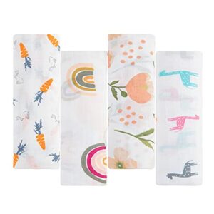 catteyonce swaddle blankets, 4 pack breathable muslin swaddle blankets, cotton soft and comfortable receiving blanket for newborn boys and girls, orange/giraffe, large 44 "x 47 "