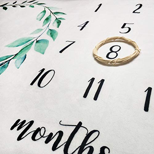 Tebaby Baby Monthly Milestone Blanket Boy - Newborn Month Blanket Unisex Neutral Personalized Shower Gift Leaf Nursery Decor Photography Background Prop with Wooden Wreath Large 51''x40''