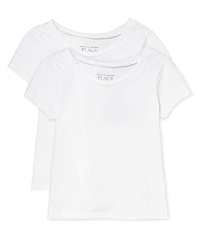 The Children's Place baby girls And Toddler Short Sleeve Basic Layering T-shirt T Shirt, White 2 Pack, 4T US