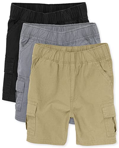 The Children's Place Baby Boys And Toddler Boys Pull on Cargo Shorts,Black/Flax/Storm 3 Pack,3T