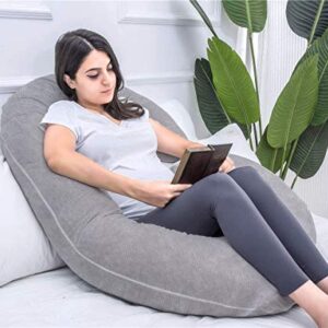 1 MIDDLE ONE Pregnancy Pillow, C Shaped Full Body Pillow for Maternity Support, Pregnant Women Sleeping Pillow with Velvet Cover (Dark Grey)