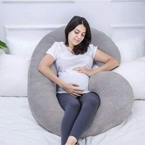 1 MIDDLE ONE Pregnancy Pillow, C Shaped Full Body Pillow for Maternity Support, Pregnant Women Sleeping Pillow with Velvet Cover (Dark Grey)