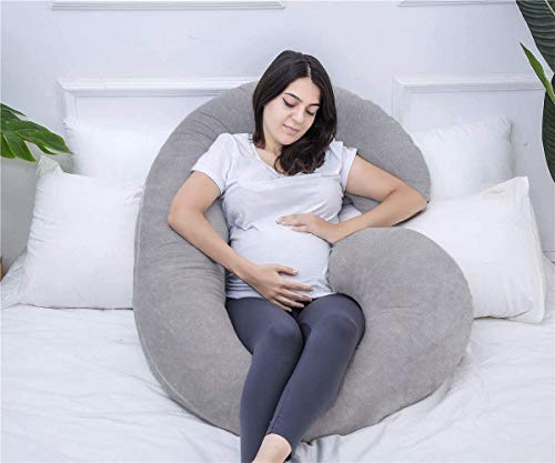 1 MIDDLE ONE Pregnancy Pillow, C Shaped Full Body Pillow for Maternity Support, Pregnant Women Sleeping Pillow with Velvet Cover (Dark Grey)