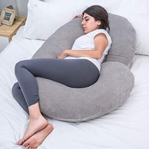 1 MIDDLE ONE Pregnancy Pillow, C Shaped Full Body Pillow for Maternity Support, Pregnant Women Sleeping Pillow with Velvet Cover (Dark Grey)