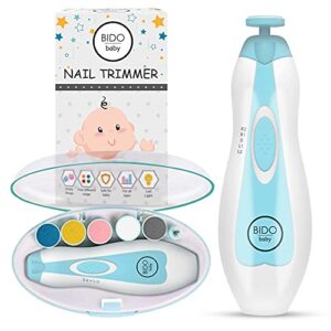 bİdo baby nail trimmer file electric-safe baby nail clippers,manicure kit for newborn toddler and kids,12 grinding heads and led light, pink or blue (blue)