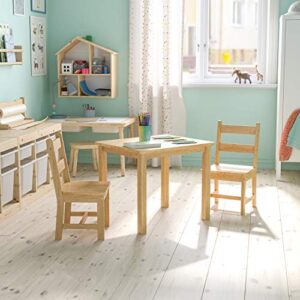 EMMA + OLIVER Kids 3 Piece Solid Hardwood Table and Chair Set for Playroom, Kitchen - Natural