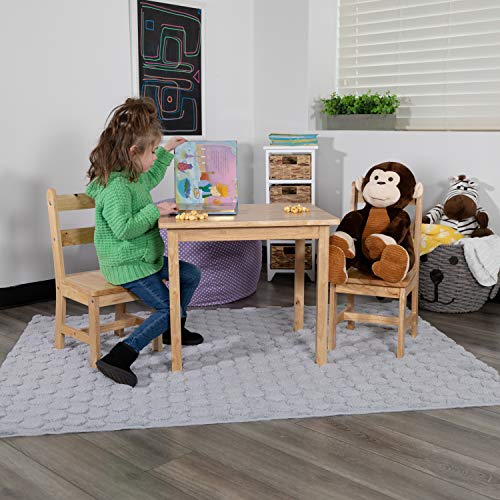 EMMA + OLIVER Kids 3 Piece Solid Hardwood Table and Chair Set for Playroom, Kitchen - Natural