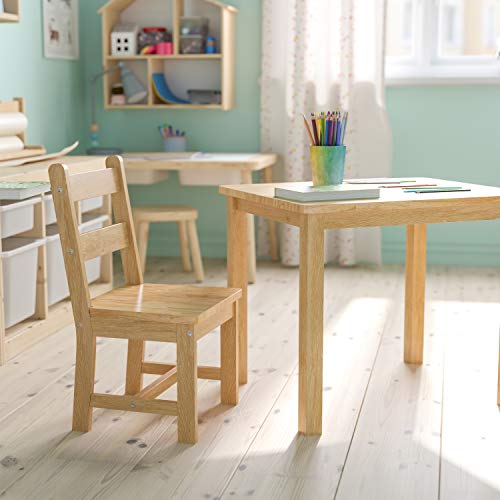EMMA + OLIVER Kids 3 Piece Solid Hardwood Table and Chair Set for Playroom, Kitchen - Natural