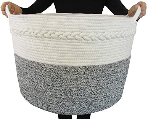 Cotton Rope Storage Basket - Decorative Woven Basket Great Basket for Blankets Basket, Large Laundry Basket, Living Room, Toy Storage, Toy Basket, Toy Bin, XXL 20”X13.5”