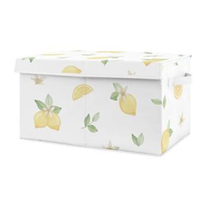 sweet jojo designs lemon floral girl small fabric toy bin storage box chest for baby nursery kids room - yellow green beige white watercolor boho bohemian farmhouse fruit flower blossom botanical leaf