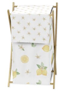 sweet jojo designs lemon floral baby kid clothes laundry hamper - yellow green beige white watercolor boho bohemian farmhouse fruit flower blossom botanical leaf