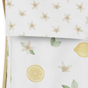 Sweet Jojo Designs Lemon Floral Baby Kid Clothes Laundry Hamper - Yellow Green Beige White Watercolor Boho Bohemian Farmhouse Fruit Flower Blossom Botanical Leaf