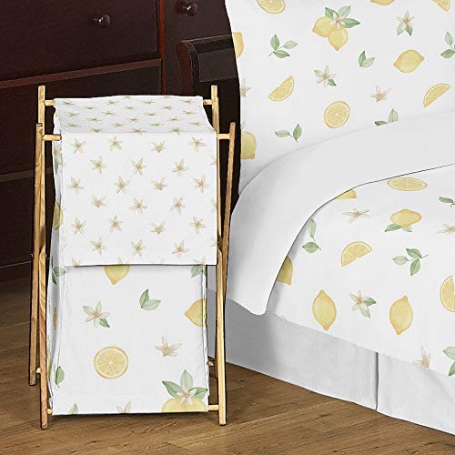 Sweet Jojo Designs Lemon Floral Baby Kid Clothes Laundry Hamper - Yellow Green Beige White Watercolor Boho Bohemian Farmhouse Fruit Flower Blossom Botanical Leaf