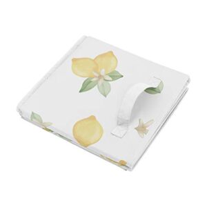 Sweet Jojo Designs Lemon Floral Foldable Fabric Storage Cube Bins Boxes Organizer Toys Kids Baby Childrens Set of 2 Yellow Green Beige Watercolor Boho Bohemian Farmhouse Fruit Flower Blossom Botanical