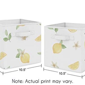 Sweet Jojo Designs Lemon Floral Foldable Fabric Storage Cube Bins Boxes Organizer Toys Kids Baby Childrens Set of 2 Yellow Green Beige Watercolor Boho Bohemian Farmhouse Fruit Flower Blossom Botanical