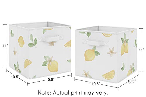 Sweet Jojo Designs Lemon Floral Foldable Fabric Storage Cube Bins Boxes Organizer Toys Kids Baby Childrens Set of 2 Yellow Green Beige Watercolor Boho Bohemian Farmhouse Fruit Flower Blossom Botanical