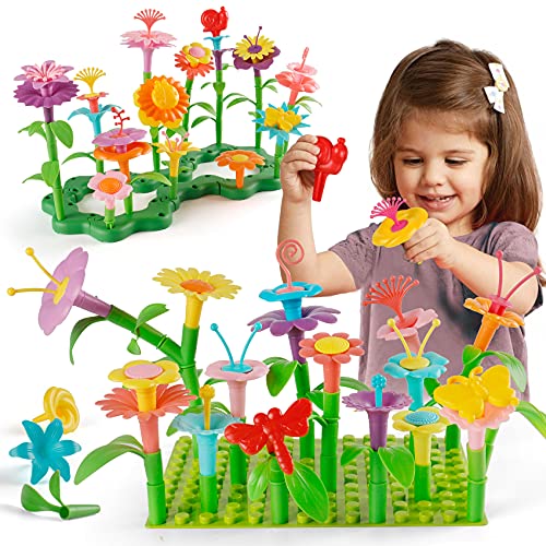 STEM Toddler Toys for Age 3 4 5 6 Year Old Girls - Flower Garden Building Toys for Preschool Educational Activity, Birthday Gifts and Stacking Learning Playset, Floral Gardening Pretend kit (150pcs)