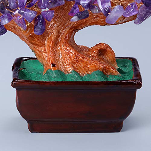 Top Plaza Amethyst Healing Crystal Money Tree 7 Inch Stone Bonsai Tree Feng Shui Good Luck Wealth Tree Decor Business Gift for Office Home Living Room