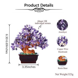 Top Plaza Amethyst Healing Crystal Money Tree 7 Inch Stone Bonsai Tree Feng Shui Good Luck Wealth Tree Decor Business Gift for Office Home Living Room