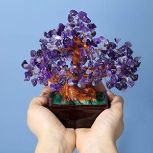 Top Plaza Amethyst Healing Crystal Money Tree 7 Inch Stone Bonsai Tree Feng Shui Good Luck Wealth Tree Decor Business Gift for Office Home Living Room