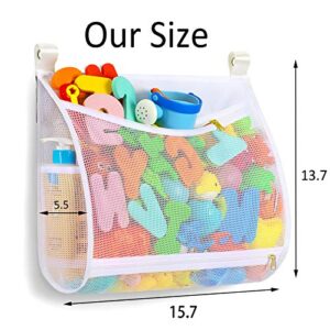 Baby Bath Toy Organizer With Machine Washable, Multiple-suspension Bath Toy Holder, Large Capacity, 2 Side Bags +4 Strong Hooks (1 Large, White)