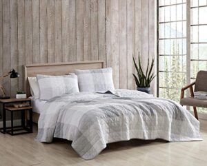 eddie bauer - king quilt set, cotton reversible bedding with matching shams, medium weight home decor (boulder grey, king)