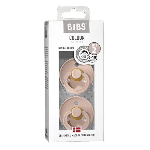 BIBS Pacifiers | Natural Rubber Baby Pacifier | Set of 2 BPA-Free Soothers | Made in Denmark | Blush | Size 6-18 Months