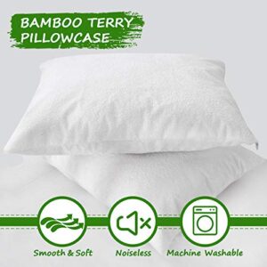 Toddler Pillowcase Protector Waterproof Bamboo Terry Cooling Breathable Baby Pillow Cover, Fit Pillow Sized 13" x 18",14" x 19",12" x 16" or Smaller with Zipper Travel Pillowcase for Boys Girls, White