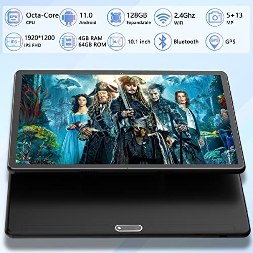Tablet 10.1 inch Android 11 Tablet 2023 Latest Update Octa-Core Processor with 64GB Storage, Dual 13MP+5MP Camera, WiFi, Bluetooth, GPS, 128GB Expand Support, IPS Full HD Display (Black)