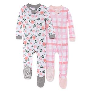 burt's bees baby baby girls pajamas, zip front non-slip footed pjs, 100% organic cotton and toddler sleepers, autumn blooms 2-pk, 12 months us