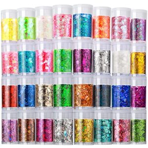 holographic chunky glitter, set of 32, leobro craft glitter for resin art crafts, cosmetic glitter for nail body face eye, epoxy resin glitter sequin flake sparkle for resin tumbler jewelry making