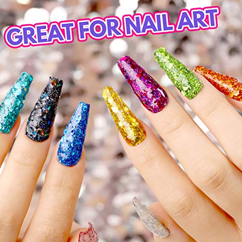 Holographic Chunky Glitter, Set of 32, LEOBRO Craft Glitter for Resin Art Crafts, Cosmetic Glitter for Nail Body Face Eye, Epoxy Resin Glitter Sequin Flake Sparkle for Resin Tumbler Jewelry Making
