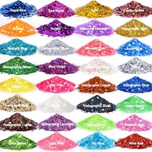 Holographic Chunky Glitter, Set of 32, LEOBRO Craft Glitter for Resin Art Crafts, Cosmetic Glitter for Nail Body Face Eye, Epoxy Resin Glitter Sequin Flake Sparkle for Resin Tumbler Jewelry Making