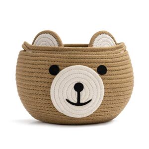 cherrynow cute bear round basket - cotton rope baskets in living room woven baby shower basket bedroom storage bakset for children corner plant basket indoor, brown, 10.5"d x 8.5"h