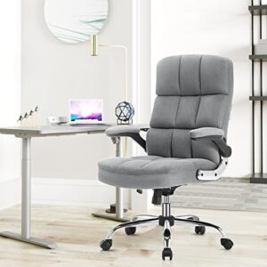 SEATZONE High Back Fabric Home Office Chair Comfotable Thick Padding Ergonomic Executive Computer Desk Chair with Flip-up Arms,Grey