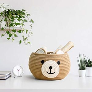 CherryNow Cute Bear Round Basket - Cotton Rope Baskets in Living Room Woven Baby Shower Basket Bedroom Storage Bakset for Children Corner Plant Basket Indoor, Brown, 10.5"D x 8.5"H