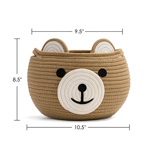 CherryNow Cute Bear Round Basket - Cotton Rope Baskets in Living Room Woven Baby Shower Basket Bedroom Storage Bakset for Children Corner Plant Basket Indoor, Brown, 10.5"D x 8.5"H