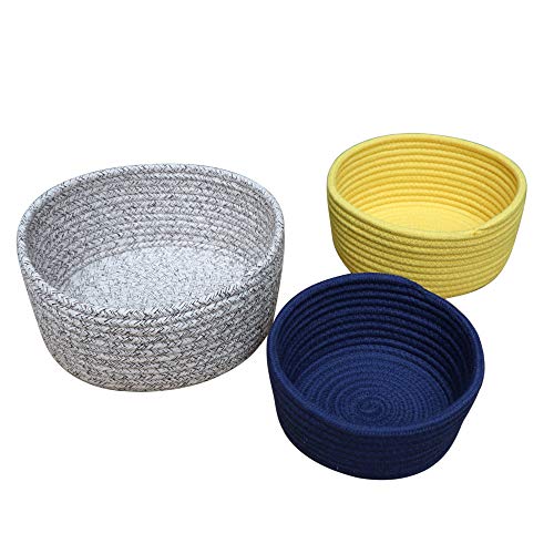 cssdesign Set of 3 Mini Woven tton Rope Nursery Baskets,100 tton Rope Woven orage Boxes,ackable Multipurpose Organizer Bins for Toys, Diapers, Crafts,Key,Porch, Sundries,Baby’s Montessori WorkToys,