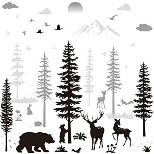 nursery wall decals forest deers wall stickers bears pine tree wall decals mural art wallpaper for diy children room nursery vinyl removable decals (classic style)