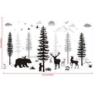 Nursery Wall Decals Forest Deers Wall Stickers Bears Pine Tree Wall Decals Mural Art Wallpaper for DIY Children Room Nursery Vinyl Removable Decals (Classic Style)