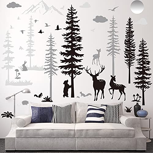 Nursery Wall Decals Forest Deers Wall Stickers Bears Pine Tree Wall Decals Mural Art Wallpaper for DIY Children Room Nursery Vinyl Removable Decals (Classic Style)