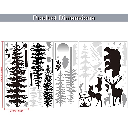 Nursery Wall Decals Forest Deers Wall Stickers Bears Pine Tree Wall Decals Mural Art Wallpaper for DIY Children Room Nursery Vinyl Removable Decals (Classic Style)