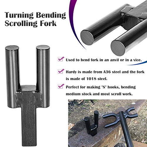 Bonbo 5PCS Blacksmith Anvil Hardy Tool Set 1 Inch Hot Cut Tool, Creasing Stake Tool, Bottom Fuller, Turning Bending Scrolling Fork, Bending Forge Scrolling Welding Jig