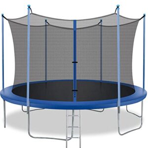 bestmassage 12ft trampoline with ladder and safety enclosure net jump trampoline outdoor pvc spring cover for children and adults