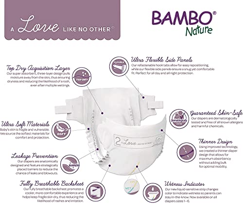 Bambo Nature Premium Baby Diapers (SIZES 0 TO 6 AVAILABLE), Size 4, 162 Count