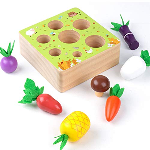 SKYFIELD Wooden Farm Harvest Game Montessori Toy, Educational Learning Toy for Boys &Girls 1 2 3 Years Old, Shape Sorting Vegetable &Fruits Fine Motor Skill Toy Gift for Toddlers 1-3