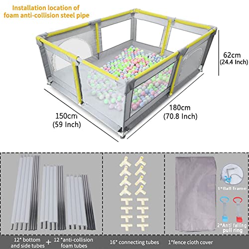 "Baby Playpen(59*70 in), Indoor & Outdoor Kids Activity Center with Anti-Slip Base, Sturdy Safety Play Yard with Super Soft Breathable Mesh, Kid's Fence for Infants Toddlers(GREY-XL)"
