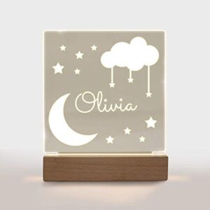 Personalized Night Light for Kids Girls Boys Customized Gifts for Baby Boy Bedroom Moon and Stars